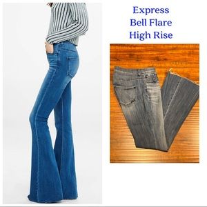 Express High Rise Button Fly Raw Hem Flare Jeans